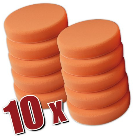 Polierschwämme Polierpads Polierzubehör 180 mm oder 150 mm Gewaffelt oder Glatt - Kletthaftend & In Verschiedenen Härtegraden Für Die Poliermaschine 10er-Set Orange (150 mm glatt, Medium)