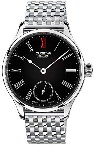 Dugena Herren-Armbanduhr 7090057 Epsilon 3, Handaufzug, schwarzes Zifferblatt, Edelstahlgehäuse, Saphirglas, Edelstahlarmband, Doppelfaltdrückerschließe, 5 bar