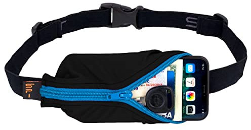 SPIbelt Running Belt Large Pocket, No-Bounce Bum Bag for Runners, iPhone 6 7 8-Plus X Athletes and Adventurers (Black with Turquoise Zipper, 25 Through 47)