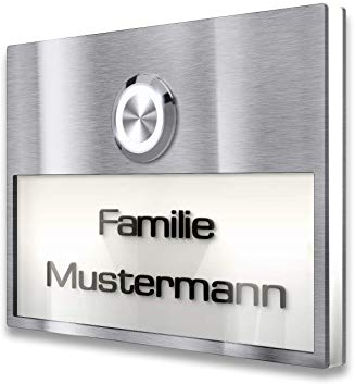 Metzler Türklingel in weiß mit Gravur-Service - LED beleuchteter Taster & Namensschild - aus Edelstahl & Acrylglas - Unterputz