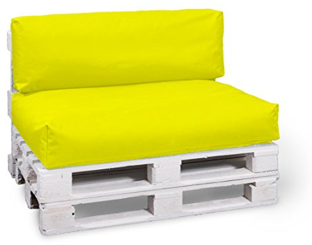 BuBiBag Palettenkissen Sitzkissen Sitzauflage 2er Set - Sitzpolster 120x80x15cm + Rückenkissen 120x40x15 cm - In & Outdoor - Palettenpolster (gelb)