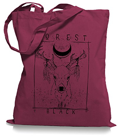 Ma2ca® Forrest Black Hirsch - Jutebeutel Stoffbeutel Tragetasche/Bag WM101-cranberry