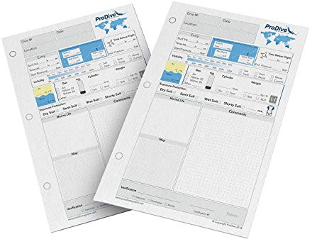Scuba Diving Log Book Nachfüllblätter für 50 Tauchgänge 3 Loch PADI Standard