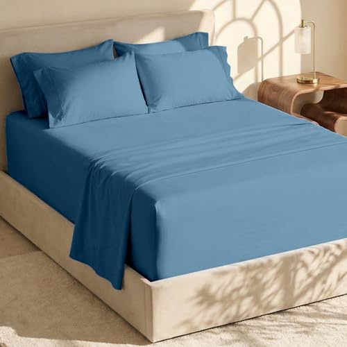 Hearth & Harbor Fits Mattress up to 21, Double Brushed Bedding Sheets & Pillowcases, Microfiber, Blue Heaven, Queen