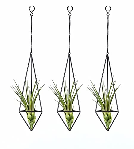 Ecosides Lot de 3 pots de fleurs en métal à suspendre en forme de pyramide quadrilatérale Noir