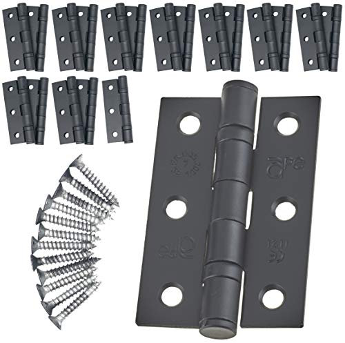 Door Hinges 3 76mm Ball Bearing 10 Pair Pack [20 Hinges & Screws] Black