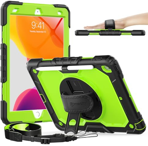 Timecity iPad-Hülle 25,9 cm (10,2 Zoll) 2019/2020, 8./7. Generation, Mit Stifthalter, 360° Drehbarer Ständer, Verstellbarer Handschlaufe, Schultergurt, Integrierter Displayschutz