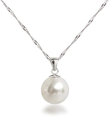 Schöner-SD Silberkette mit Anhänger Perle 12mm groß 925 Silber rhodiniert weiß 45cm