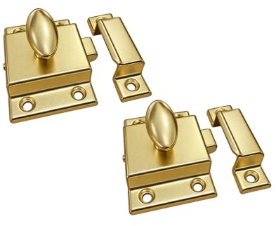 QCAA Oval Turn Cabinet Latch, for Cupboard & Other Furniture, Large, Brass Plated, Made in Taiwan, 2 Pack