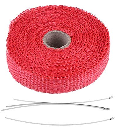 EBTOOLS Für Hitzeschutzband - Glasfaser-Abgaswärmewickel, 5 M Auto-Isolierband Abgaswärmewickel Mit 4 Edelstahl-Kabelbindern(Rot)