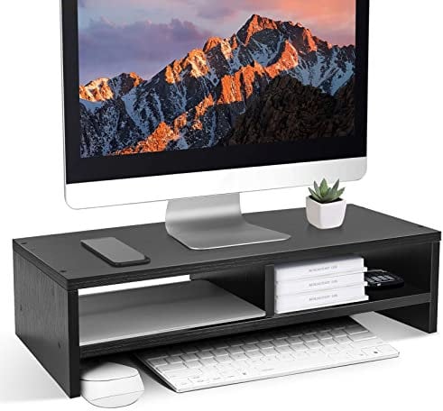 Youyijia Wood Monitor Stand Riser - 2 Tiers Computer Desk With Storage Shelf for Home and Office - Black (W500 x D200 x H132mm)