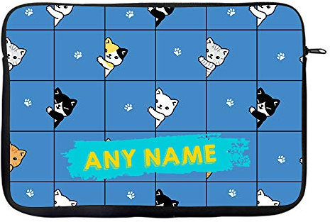 Personalised Funny Animal Cat – A Fun Applique Quilt Pattern ANY NAME Laptop Sleeve, Laptop Organiser, Laptop Case Office use Birthday Gift. (14)