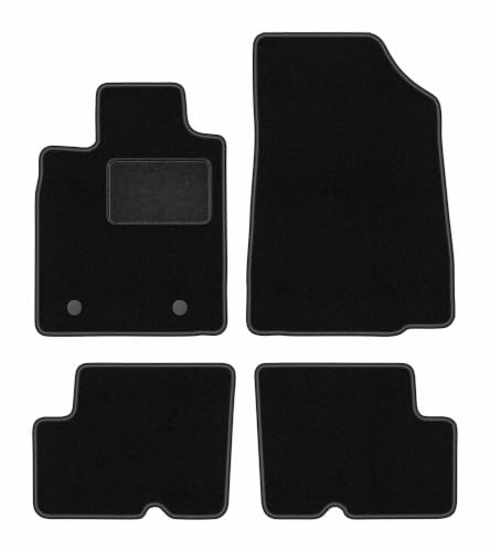 Velours-Fußmatten passend für Dacia Sandero II 2013-2019, Schwarz, LUX | passend für Schrägheck/Stepway; Velours-Teppich (Polypropylen), ca. 6,5 mm; rutschfest, runde Befestigungen (Typ RN)