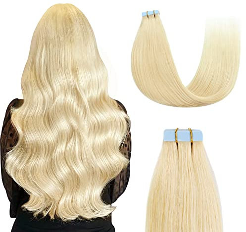 Sunya Tape in Extensions Echthaar 40cm Blond Seidig Gerade Nahtlos Haut Tape in Echthaarverlängerungen Bleichblond Klebeband in Hair Extensions #613 Bleichblond 40g 20pcs/Pack