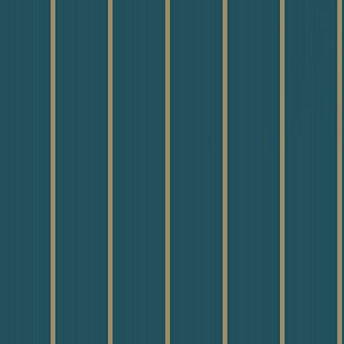 Teal Cabaret Stripe Wallpaper Gold Glitter Vinyl Textured Metallic