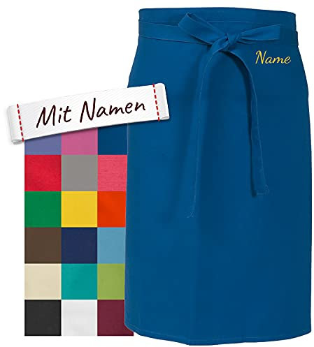 Vorbinder Schürze mit Name, hochwertig bestickt, Personalisierte Bistroschürze / Kochschürze für Damen und Herren, Malschürze / Schürze zum basteln, kochen, garten oder werken (Royalblau, 80x100 cm)