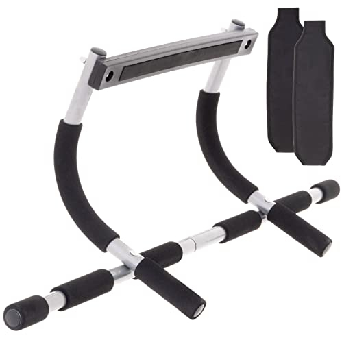 MAXXIVA® Klimmzugstange mit Armschlaufen – für Türrahmen, Schwarz oder Silber – Fitnessstange für Zuhause – verstellbar & mit rutschfestem Griff – Türreck für Training & Muskelaufbau (silber)