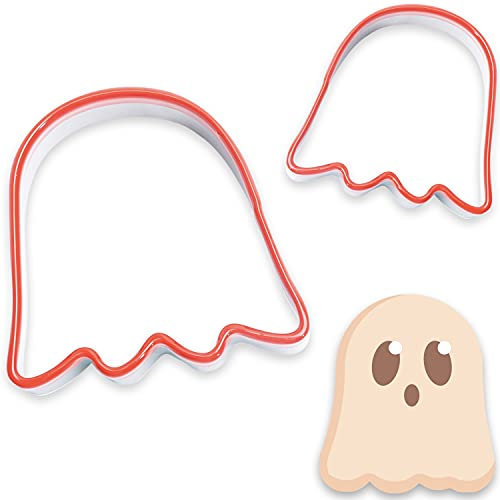 COOKIEQUE 2 Piece Halloween Cookie Cutters, Ghost Cookie Cutter, Stainless Steel Halloween Sandwich Cutters, Ghost Biscuit Cutters, Coated with Soft PVC for Protection