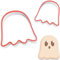 COOKIEQUE 2 Piece Halloween Cookie Cutters, Ghost Cookie Cutter, Stainless Steel Halloween Sandwich Cutters, Ghost Biscuit Cutters, Coated with Soft PVC for Protection