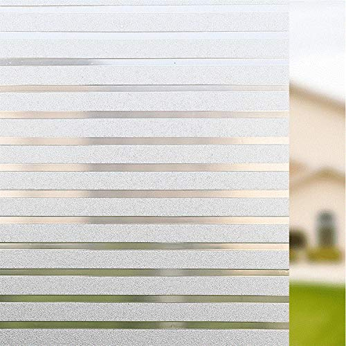 Window Films Non-adhesive Office Glass Film Static Cling Window Film Privacy White Stripe For All Kinds of Smooth Glass Surface (90x300cm)