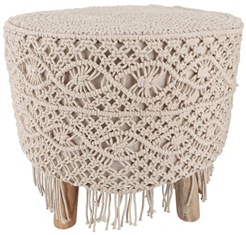 GURU SHOP Makramee Hocker, Natürlicher Boho Hocker - Modell 4, 50x45x45 cm