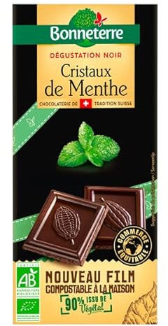 Bonneterre - Tablette chocolat noir cristaux menthe 90g - Vendu par unité