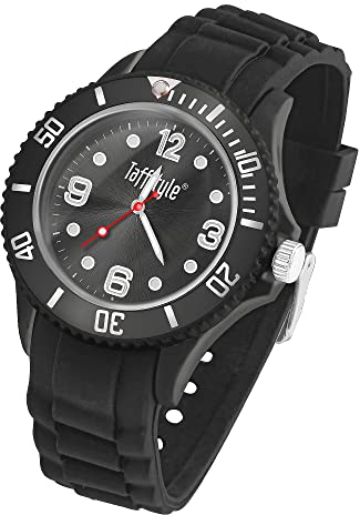 Taffstyle Armbanduhr Silikon Analog Quarz Uhr Farbige Sport Sportuhr Damen Herren Kinder Unisex 39mm Schwarz