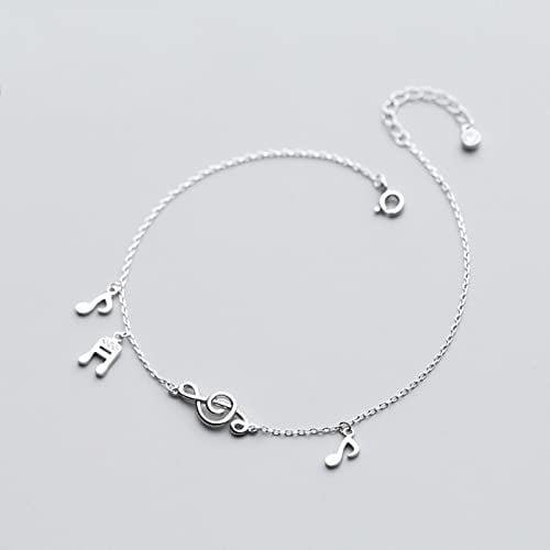 LMJNL 925 Sterling Silber Süße Musiknote Charm Fußkettchen für Frauen Silber Fußkettchen Schmuck an Beinkette Längenverstellbar Sommer Strand Geschenk