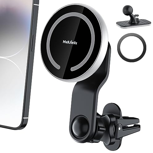 MAGJIEYX for MagSafe Car Mount [Strongest Magnet Power] 360°Adjustable Strong Magnetic Phone Holder for Car for iPhone 14 13 12 Pro Max Mini, for Magsafe case & All Phones Metal Ring
