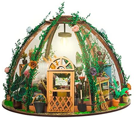 Ailgely DIY Miniatur Puppenhaus Puppenhaus Kit, Mini Gewächshaus Haus Möbel mit LED-Lich, Kind Mädchen Geburtstag