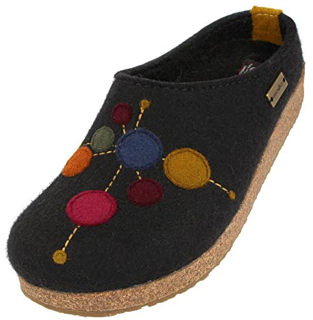 HAFLINGER Grizzly Faible Filzpantoffeln mit Gummisohle Schwarz, Gr. 36