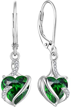 FJ Damen Ohrringe Mai Geburtsstein 925 Sterling Silber Hängend Smaragd Ohrringe Unendlichkeit Infinity Schmuck Geschenke für Damen Frauen Mutter Freundin Mama