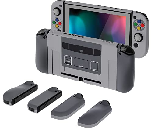 PlayVital AlterGrips Case für Nintendo Switch Konsole Joy Con, Hülle Zubehör Schutzhülle Tasche, Ergonomische Grip Joycon Cover mit Schutzfolie&Joystick Kappen-SFC SNES EU Stil