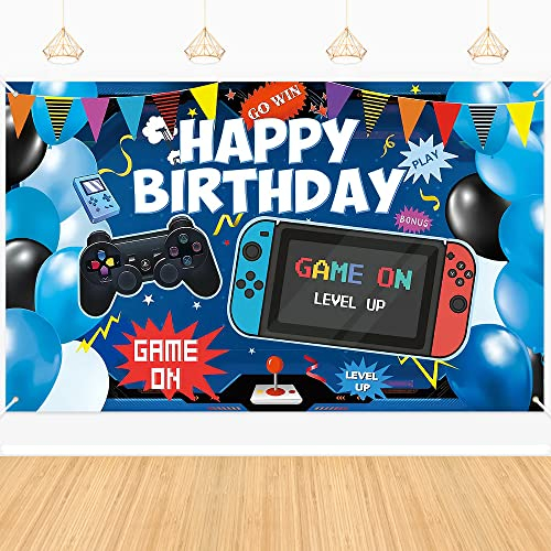 Fondo de cumpleaños para videojuegos, pancarta de feliz cumpleaños, fondo de fiesta temática de juegos, accesorios para fotos, decoración de fiesta de cumpleaños de videojuegos para niños y niñas (180