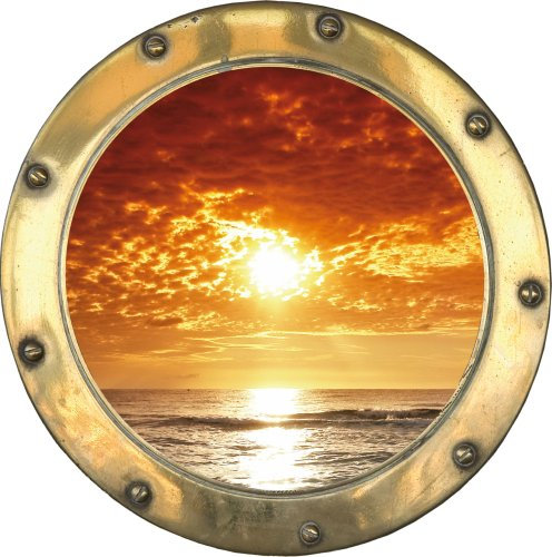 Stickers hublot Trompe l'oeil Couché de Soleil 20x20 cm - 2501