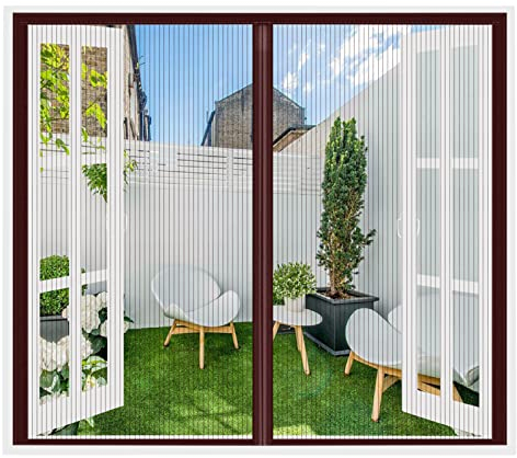 Magnet Fliegengitter Fenster Braun, Magnet Fliegengitter Tür Insektenschutz 150x190CM, Vollmagnetisch Kinderleichte Montage, Schließt Automatisch, Nicht Beschneidbar