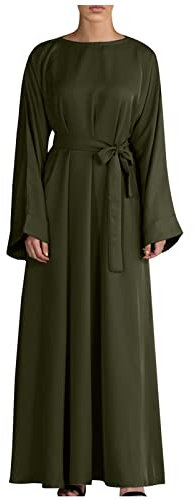 Azruma Lange Abendkleider Hijab Kleid Rock Damendamen Elegant Einfarbig Swing Bodenlang Muslim Kleid Jeanskleid