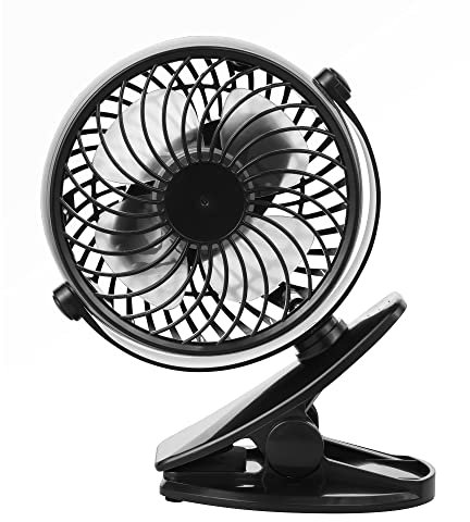 Jazooli Mini Cordless Clip-On Cooling Fan Portable Travel USB Powered Rechargeable Adjustable 360° Rotation Tilt 3 Speed for Office Home Car Camping Treadmill (Black)