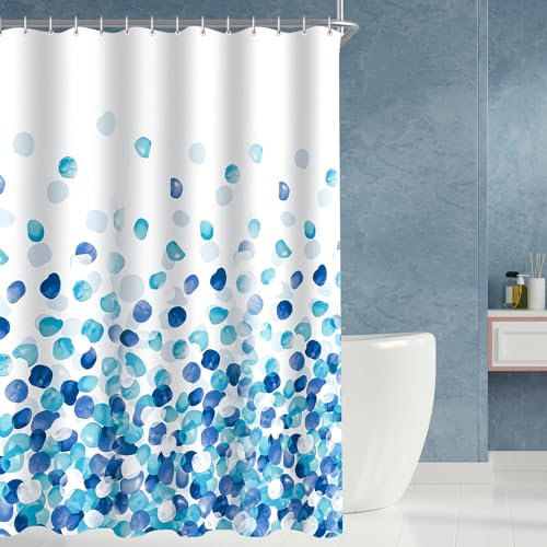 Lerores Duschvorhang 200x200cm Blaue Blütenblätter, Beschwerter Saum Antischimmel Textil, Wasserabweisend, Waschbar Polyester Badevorhänge mit Ösen und 12 Duschvorhangringe für Badezimmer, Badewanne