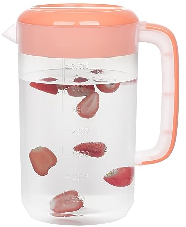 RAMFIYN Transparenter Krug mit Deckel, 3,5 l, großer Kunststoff-Eisteekrug für Kühlschrank, Sonnentee, Gallonenkrug mit Deckel und Ausgießer, transparent (Rosa)