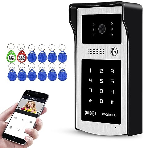 QttyElok Tuya WiFi Video Doorbell Camera Home Wireless Intercom System 1080P HD Digital With RFID Code Keypad APP Control, Two-Way Audio, Night Vision, Motion Detection