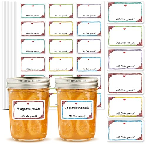 BIROYAL Marmeladen Etiketten Selbstklebend, 360 stk. Etiketten Marmeladengläser 50X30mm, Aufkleber zum Beschriften, Labels für Gläser, Gewürzgläser, Marmeladen, Flaschen