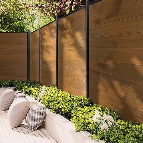 Mondaria Privacy Fence Panels for Outside,6ft(W) x 6ft(H) Outdoor Privacy Panels with 1 Post,Wind Resistant Wood Plastic Composite Fencing Panels for Patio,Backyard,Garden and Swimming Pool(Brown)