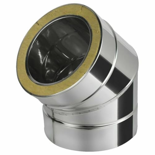 Edelstahl Kaminrohr Bogen Ofenbogen Ofenknie Knie 45° Ofenrohr Doppelwandiges Rohr Rauchrohr Schornstein Abgasrohr Doppelwandig Isoliert Wandstärke 0,6mm (130/200mm, Bogen 45°)