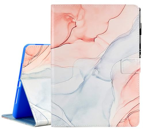KEROM Hülle für Fire HD 10 und Fire HD 10 Plus Tablet (11. Generation, 2021) - Premium PU Leder Stand Case Schutzhülle mit Auto Schlaf/Wach Funktion, Rosa weißer Marmor