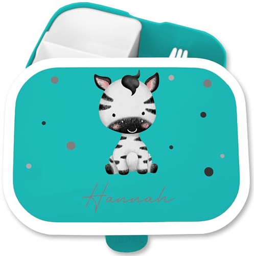 Brotdose Kinder Campus für Mepal - Brotbox Zebra mit Namen Jausenbox Zebras Vesperdose Zebramotiv I - 750 ml - Türkis - fächern