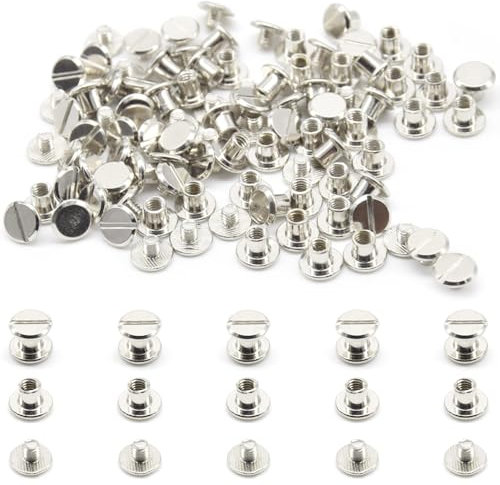 Hocansen Set di 50 viti Chicago M5 x 5 mm, per pelle, chiodi, rivetti Chicago, per rilegatura in metallo, viti a testa rotonda e piatta, per artigianato in pelle e rilegatura di libri (M5 x 5 mm/ZBD)