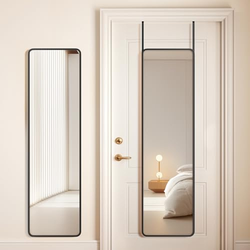 Warmiehomy Over Door Mirror - Full Length, Black Wall Mounted, 28 * 118cm Door Hung, Full Body Mirror with Metal Framed Long Mirror for Living Room or Dressing Bedroom
