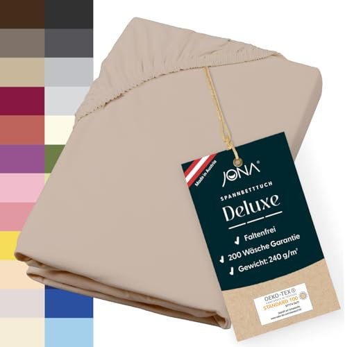 JONA SLEEP® Deluxe Spannbettlaken, Spannbettlaken in Hotelqualität - 240 g/m² - 150 Wäschen Garantie | Made in Austria (Hellbeige, 180-200 x 200-220 cm)