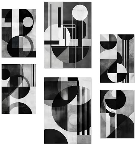 Nacnic 6er-Set Bauhaus Weiß Schwarz Grau Poster mit Designillustrationen zur Dekoration der Wände Ihres Zuhauses. Räume, Büro, Laden und Geschäft Format A3 und A4 Rahmenlos